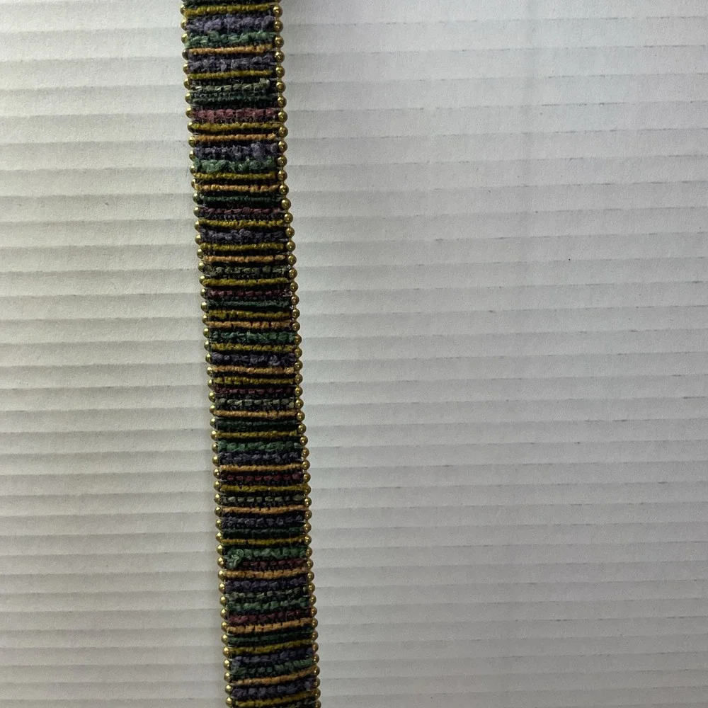 Tapestry Striped Multi Color Women's Beaded Belt‎ Size L Gold-Tone Buckle Boho